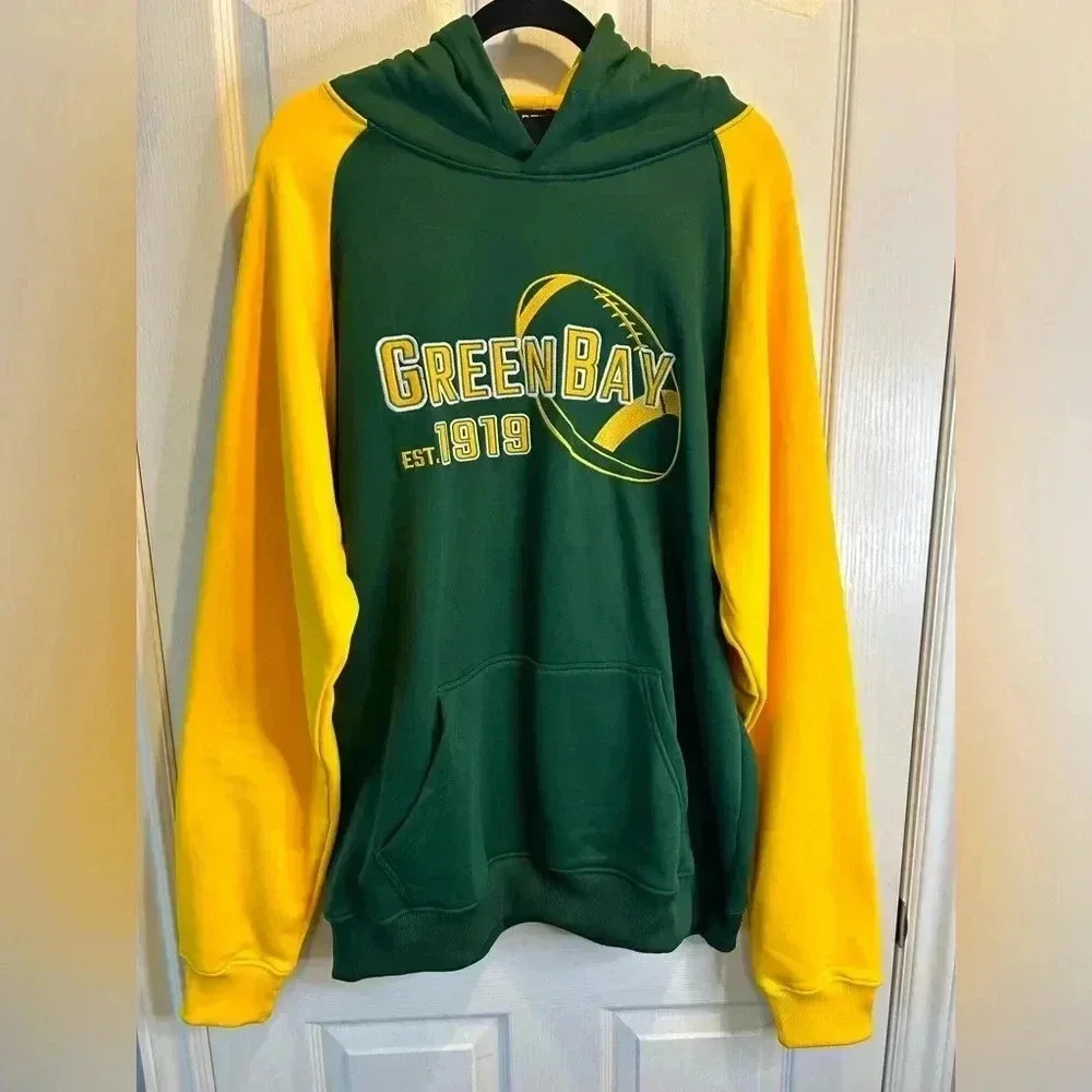 🧀”Rzuo” Unisex Green Bay Packers Green/Yellow PulloverHooded Sweatshirt Size XL🏈